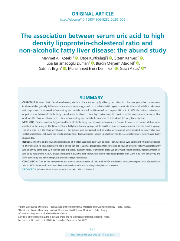 (PDF) The association between serum uric acid to high density ...