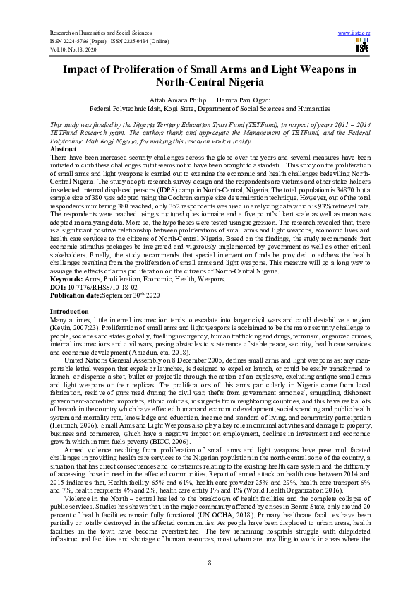 (PDF) Impact of Proliferation of Small Arms and Light Weapons in North ...