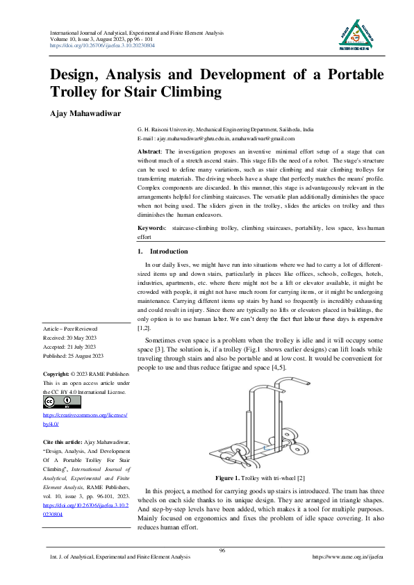 (PDF) Design, Analysis and Development of a Portable Trolley for Stair ...