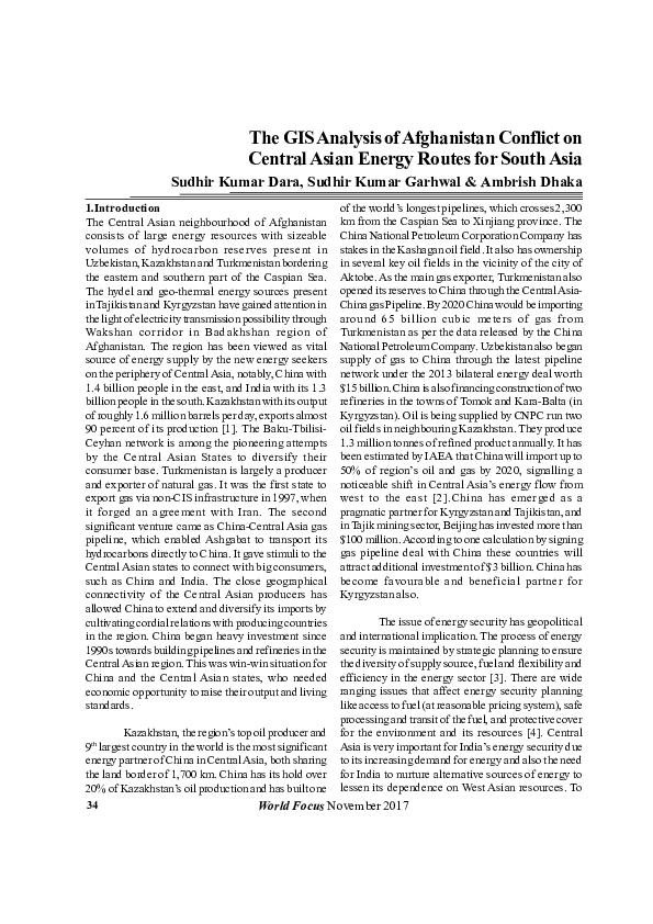 (PDF) The GIS Analysis of Afghanistan Conflict on Central Asian Energy ...