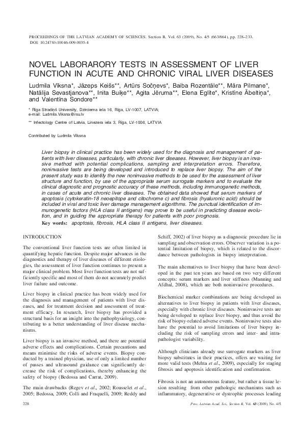 (PDF) Novel Laboratory Tests in Assessment of Liver Function in Acute ...