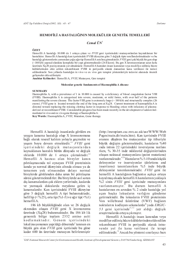 (PDF) Molecular genetic fundaments of Haemophilia A disease