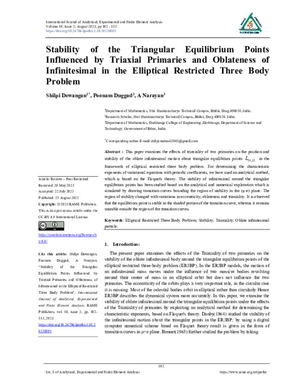 (PDF) Stability of the Triangular Equilibrium Points Influenced by ...