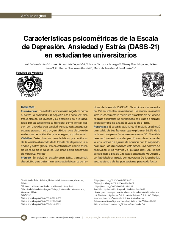 (PDF) Características psicométricas de la Escala de Depresión, Ansiedad ...