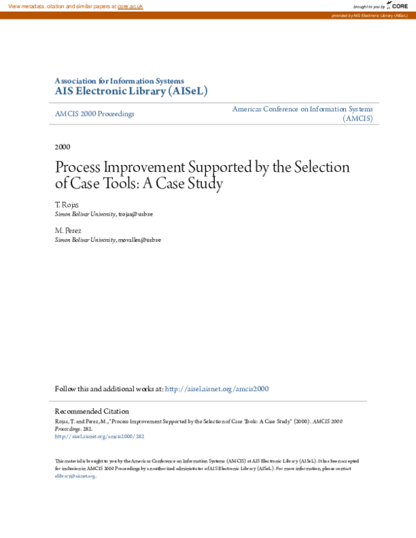 (PDF) Process Improvement Supported by the Selection of Case Tools: A ...