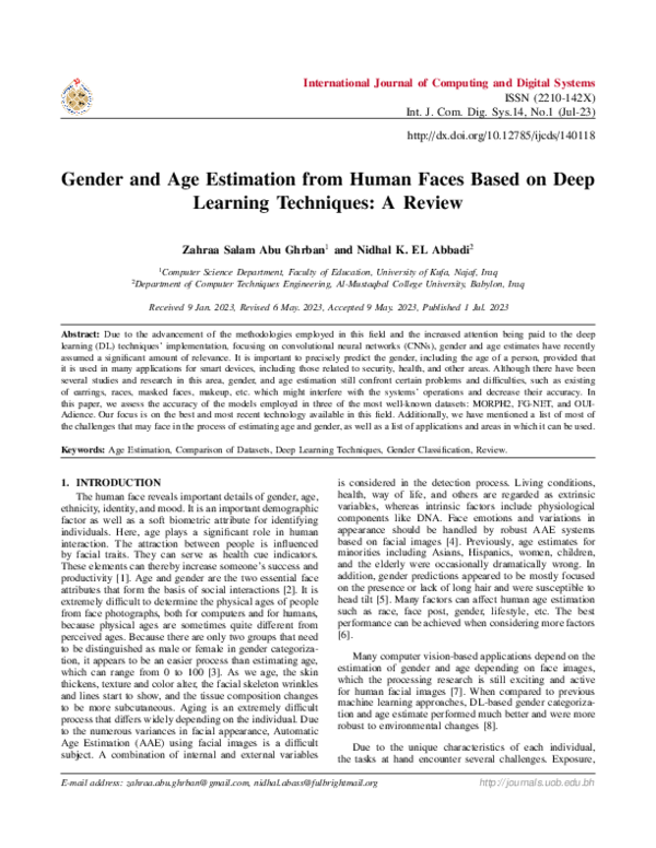 (PDF) Gender and Age Estimation from Human Faces Based on Deep Learning ...