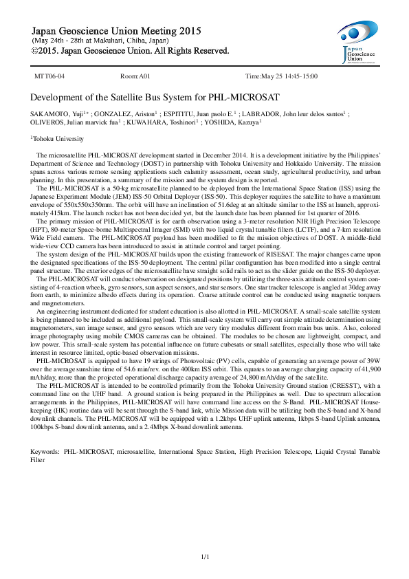 (PDF) Development of the Satellite Bus System for PHL-MICROSAT | John ...