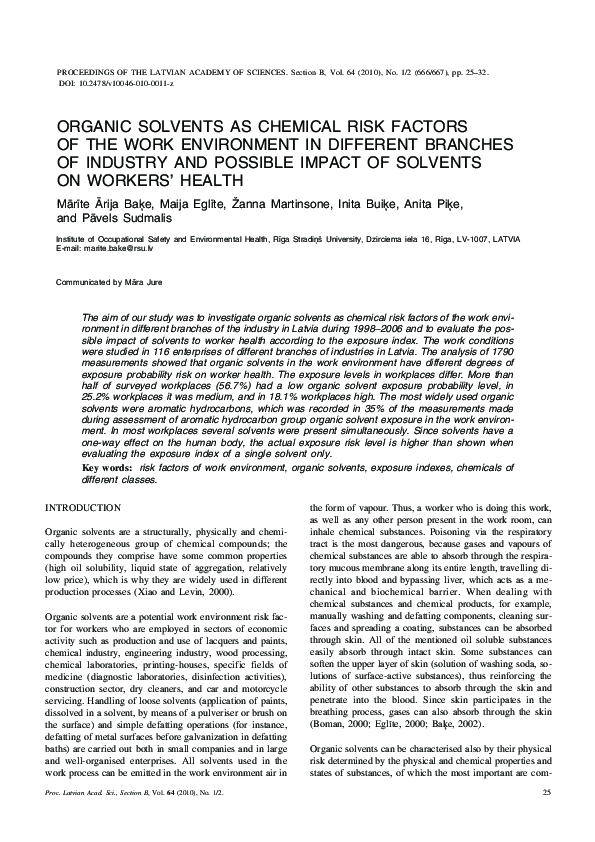 (PDF) Organic solvents as chemical risk factors of the work environment ...