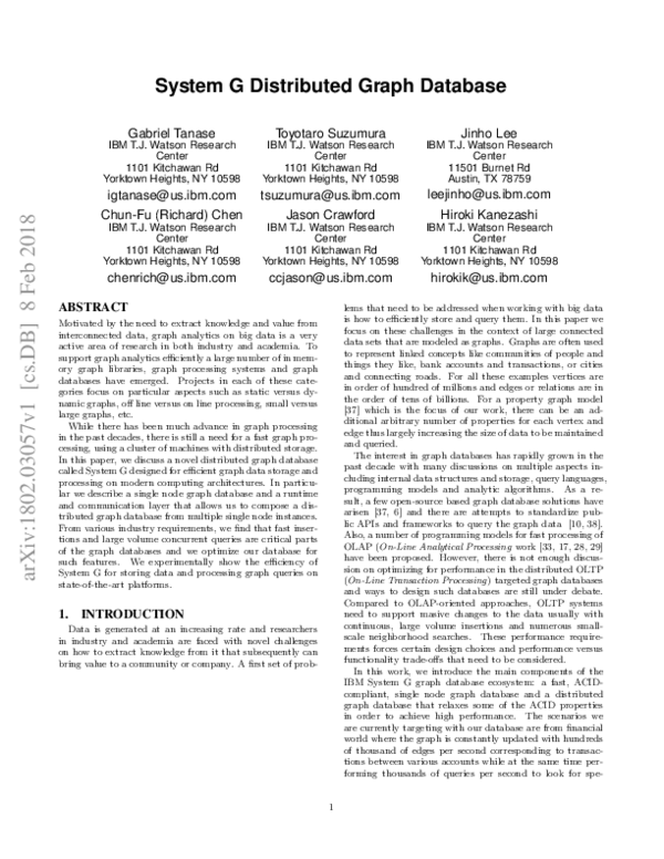 (PDF) System G Distributed Graph Database