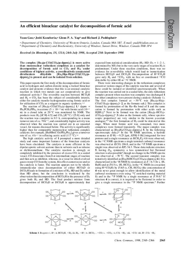 (PDF) An efficient binuclear catalyst for decomposition of formic acid