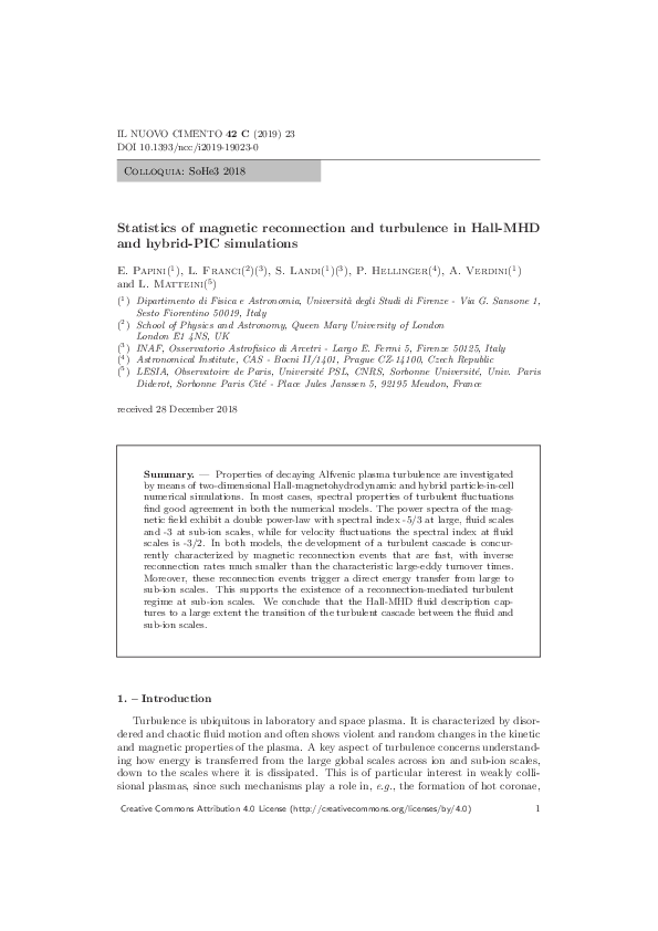 (PDF) Statistics of magnetic reconnection and turbulence in Hall-MHD ...