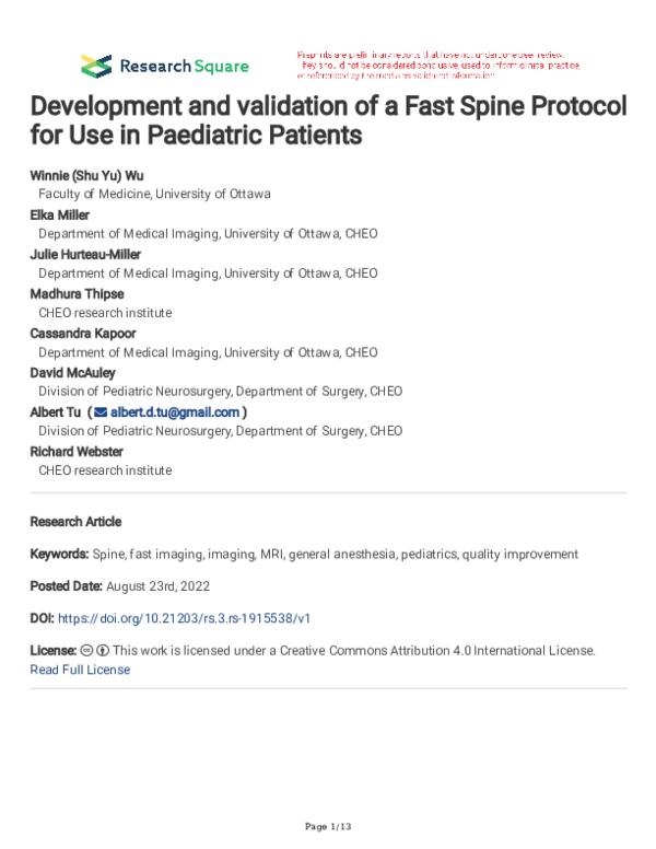(PDF) Development and validation of a Fast Spine Protocol for Use in ...