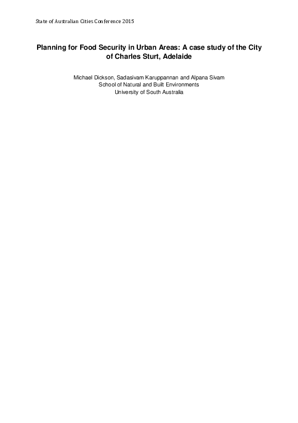 (PDF) Planning for Food Security in Urban Areas: A case study of the ...