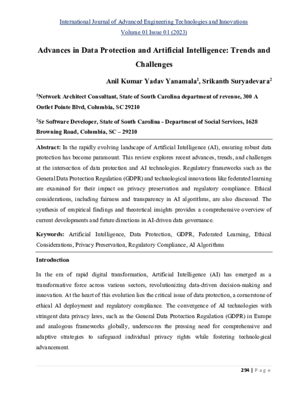 (PDF) Advances in Data Protection and Artificial Intelligence: Trends ...