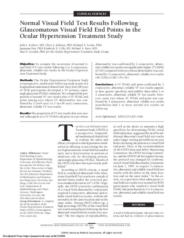 (PDF) Normal Visual Field Test Results Following Glaucomatous Visual ...