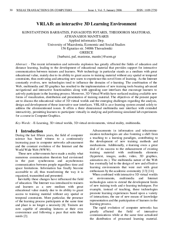 (PDF) VRLAB: an interactive 3 D learning environment