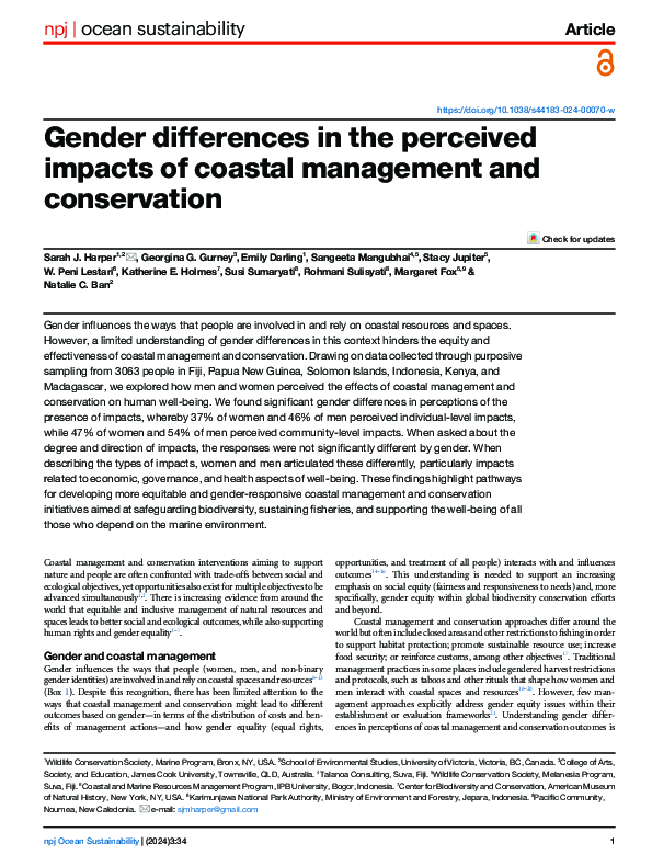 (PDF) Gender differences in the perceived impacts of coastal management ...