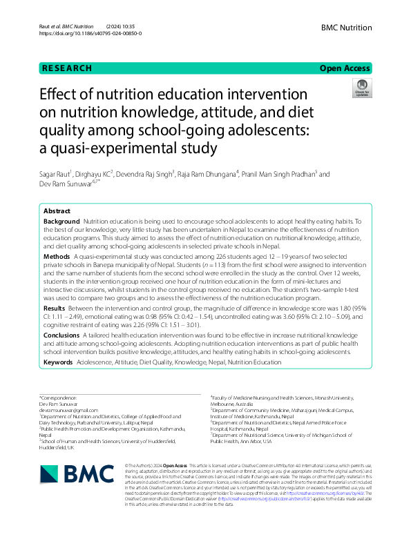 (PDF) Effect of nutrition education intervention on nutrition knowledge ...