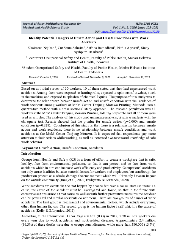 (PDF) Identify Potential Dangers of Unsafe Action and Unsafe Conditions ...