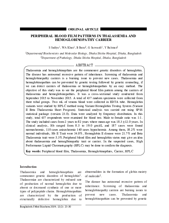 (PDF) Peripheral Blood Film Patterns in Thalassemia and ...