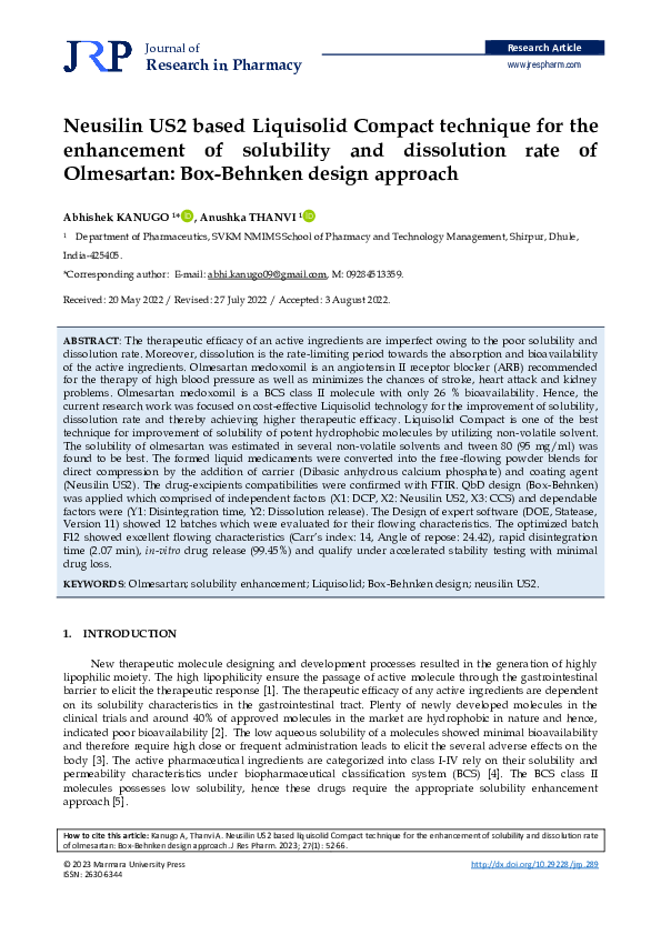 (PDF) Neusilin US2 based Liquisolid Compact technique for the ...