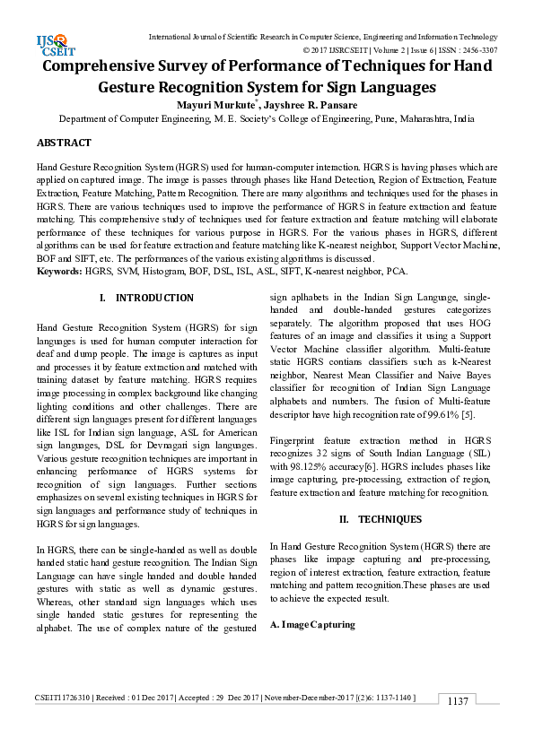 (PDF) Comprehensive Survey of Performance of Techniques for Hand ...
