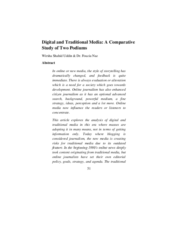 (PDF) Digital and Traditional Media: A Comparative Study of Two Podiums