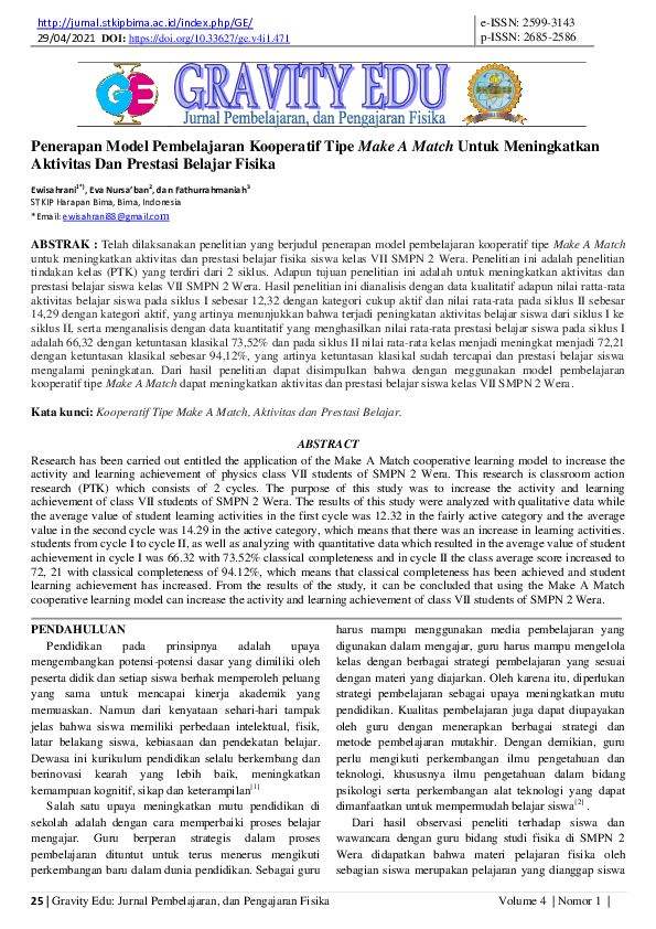 (PDF) The Application of the Make a Match Type of Cooperative Learning ...