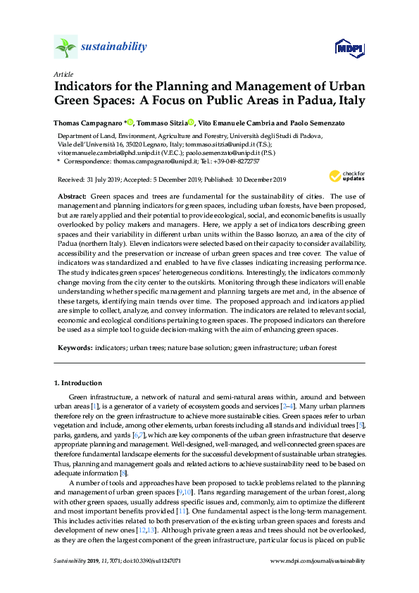 (PDF) Indicators for the Planning and Management of Urban Green Spaces ...