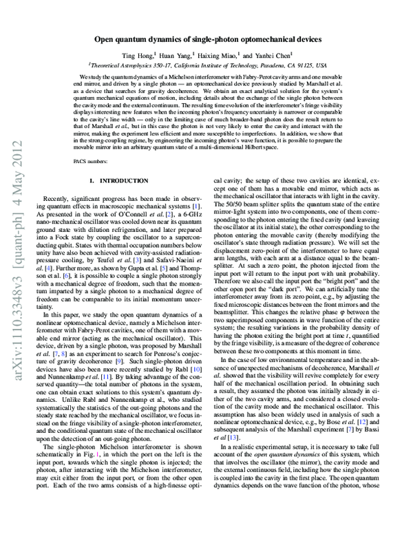 (PDF) Open quantum dynamics of single-photon optomechanical devices ...