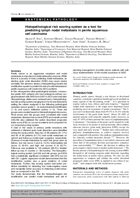 (PDF) Histopathological risk scoring system as a tool for predicting ...