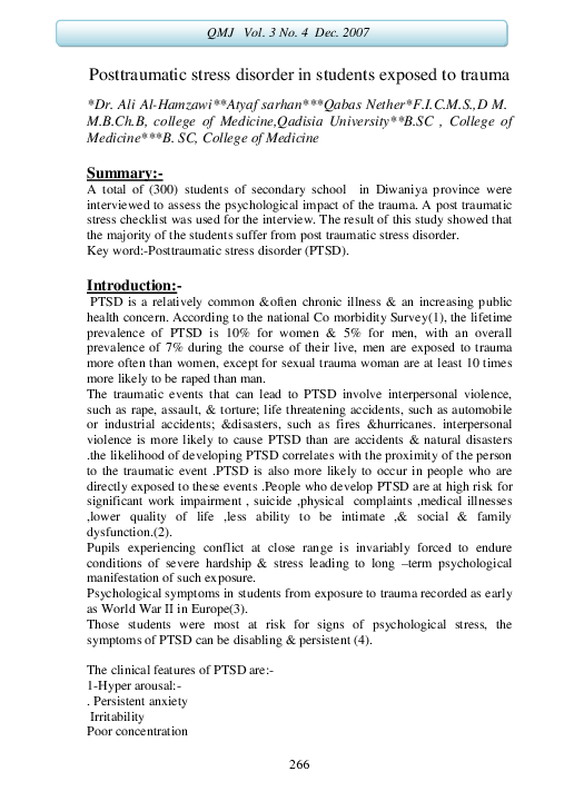 (PDF) Posttraumatic stress disorder in students exposed to trauma