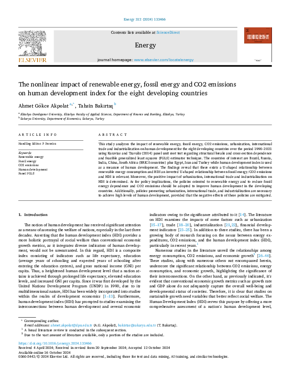 (PDF) The nonlinear impact of renewable energy, fossil energy and CO2 ...