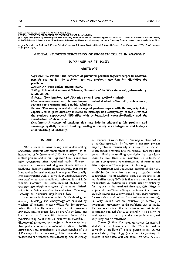 (PDF) Medical student perception of problem topics in anatomy