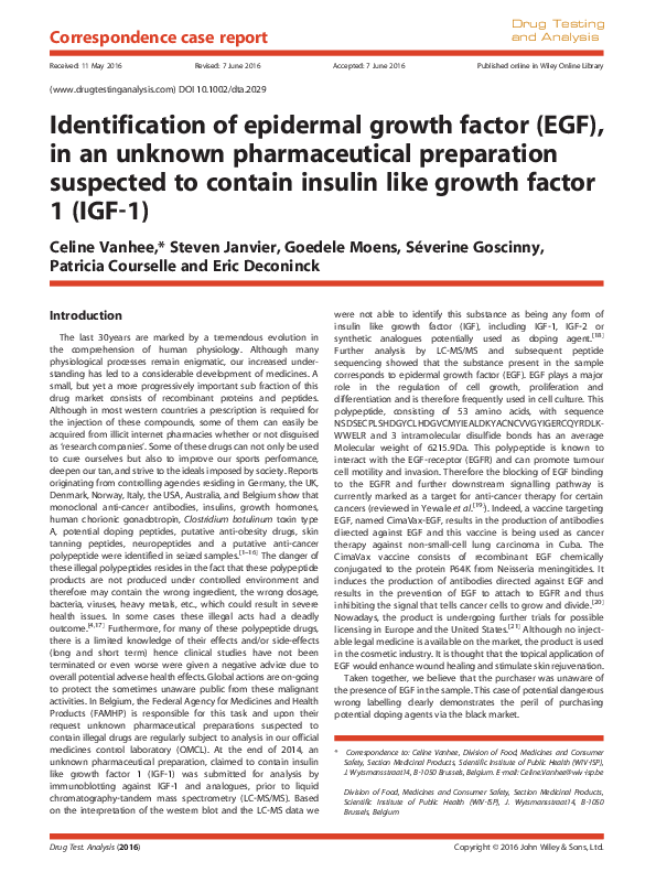 (PDF) Identification of epidermal growth factor (EGF), in an unknown ...