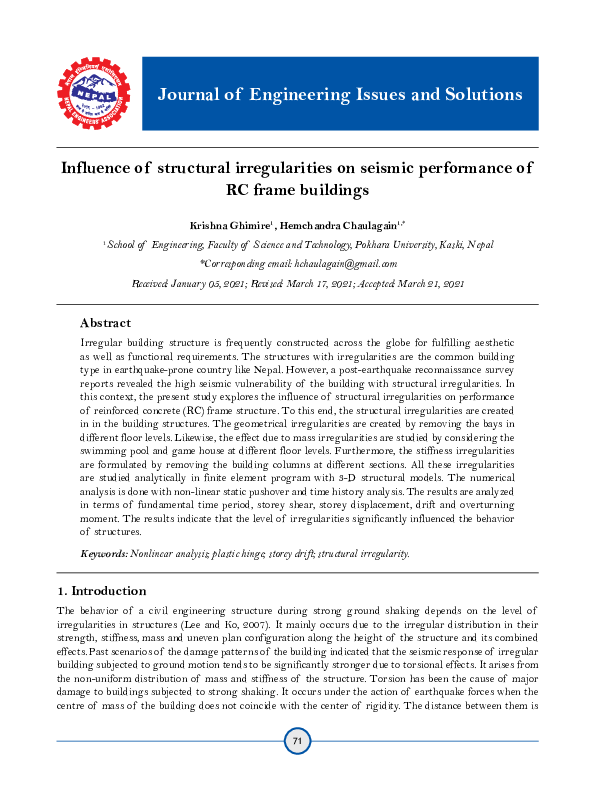 (PDF) Influence of structural irregularities on seismic performance of ...