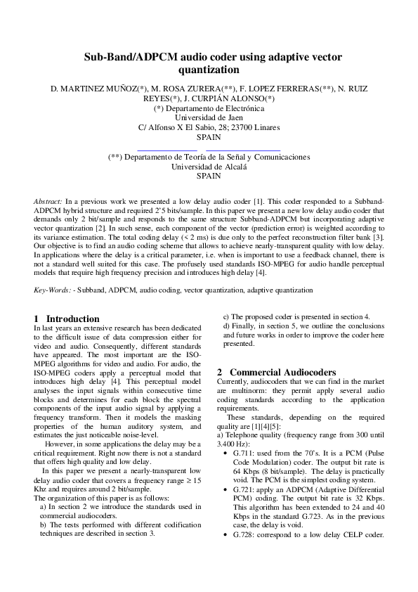 (PDF) Sub-Band/ADPCM audio coder using adaptive vector quantization