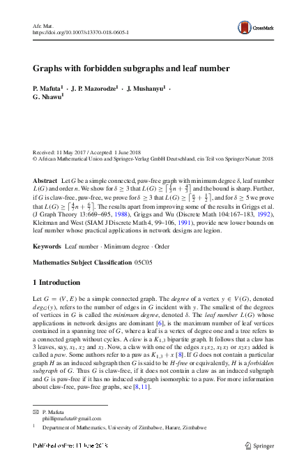 (PDF) Graphs with forbidden subgraphs and leaf number