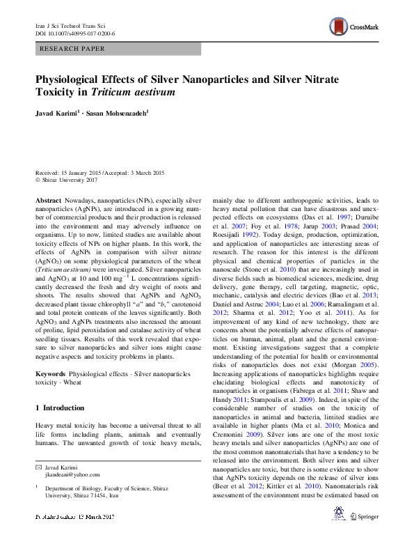 (PDF) Physiological Effects of Silver Nanoparticles and Silver Nitrate ...