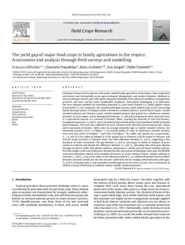 (PDF) The yield gap of major food crops in family agriculture in the ...