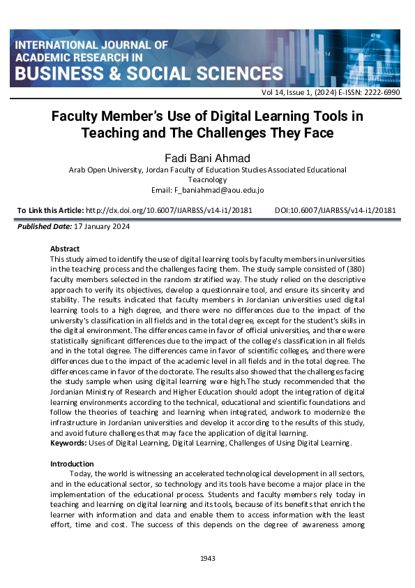 (PDF) Faculty Member's Use of Digital Learning Tools in Teaching and ...