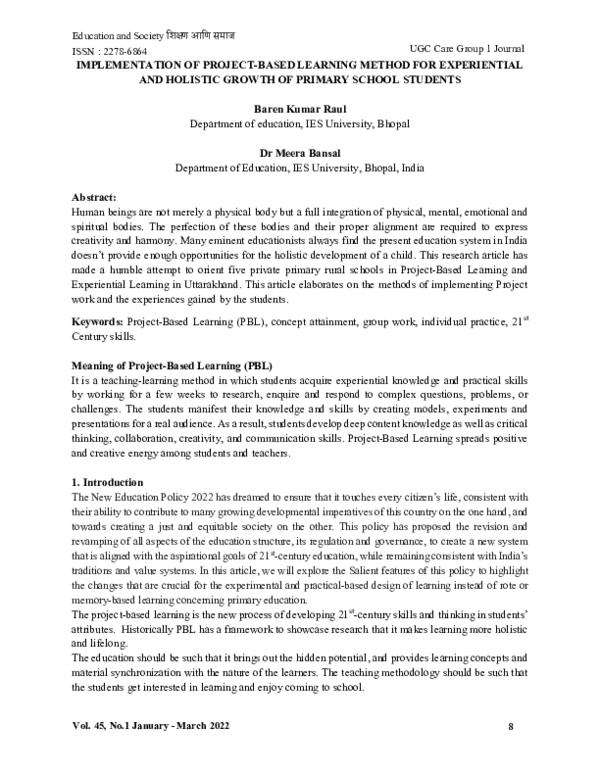 (PDF) Implementation of Project-Based Learning Method for Experiential ...
