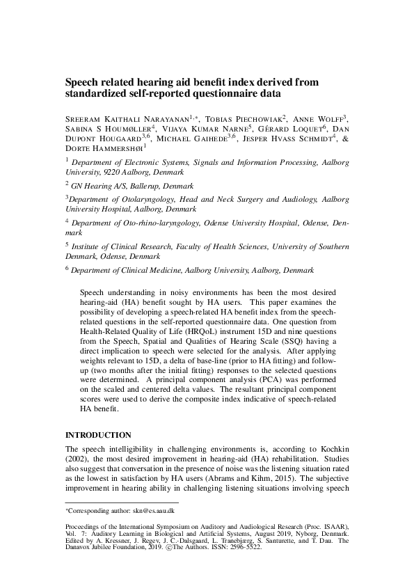 (PDF) Speech related hearing aid benefit index derived from ...