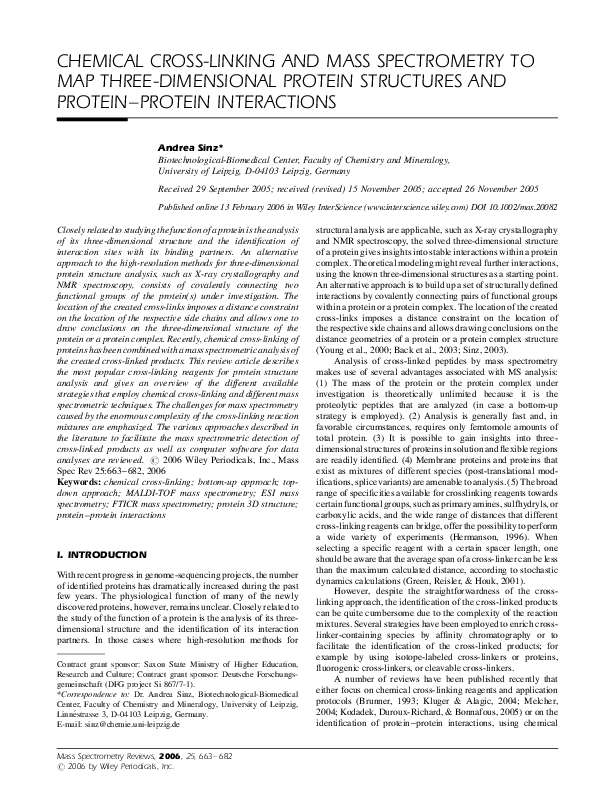 (PDF) Chemical cross‐linking and mass spectrometry to map three ...