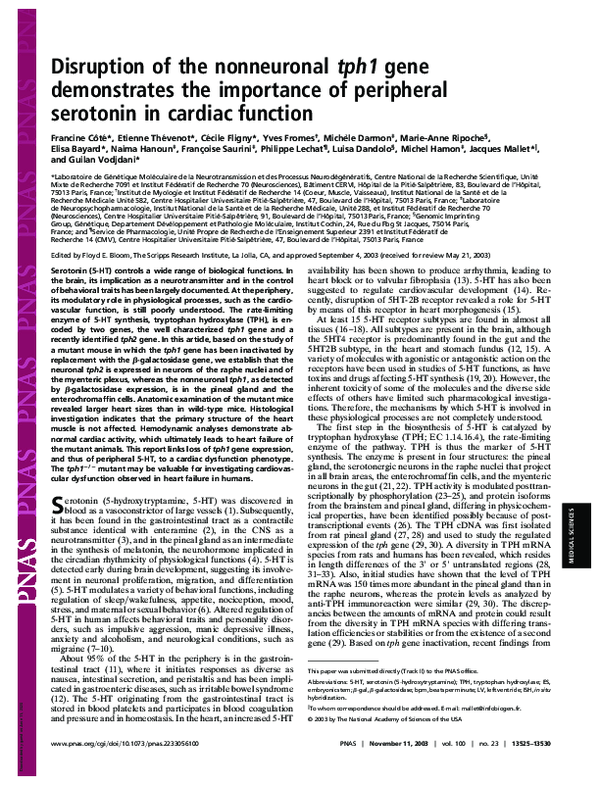 (PDF) Disruption of the nonneuronal tph1 gene demonstrates the ...