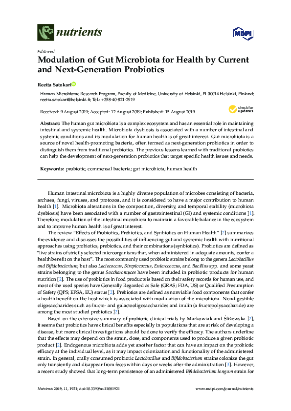 (PDF) Modulation of Gut Microbiota for Health by Current and Next ...