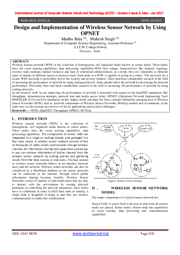 (PDF) Design and Implementation of Wireless Sensor Network by Using OPNET