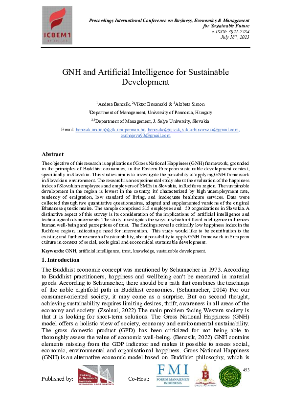 (PDF) GNH and Artificial Intelligence for Sustainable Development