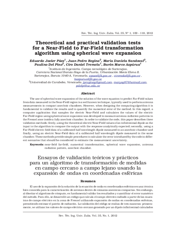 (PDF) Theoretical and practical validation tests for a Near-Field to ...