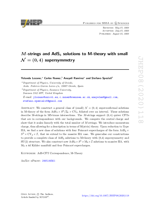 (PDF) M -strings and AdS3 solutions to M-theory with small $$ \mathcal ...
